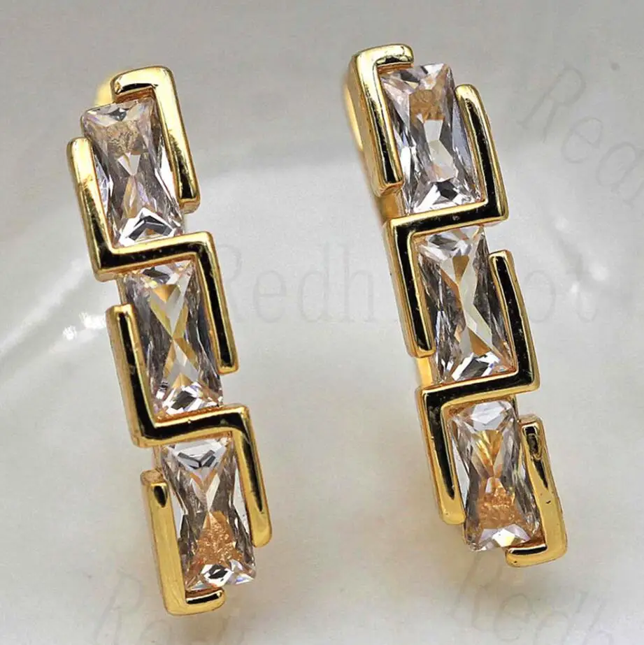 OBS2221-Gold Новые массивные Роскошные серьги-кольца для женщин, наполненные золотом белые циркониевые серьги, трендовые ювелирные изделия для свадьбы, помолвки, вечерние, подарок - Окраска металла: OBS2221-Gold