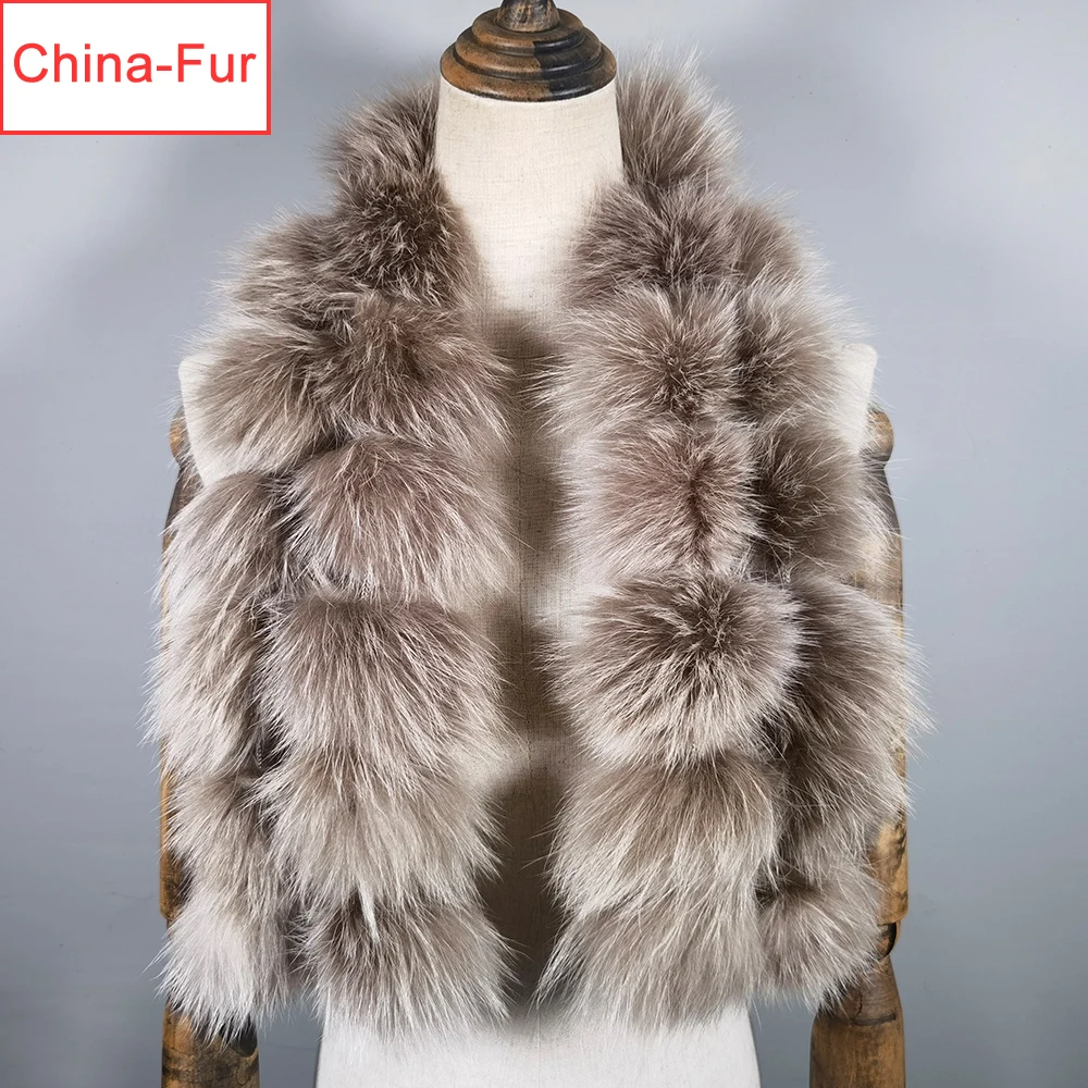 Новые качественные женские зимние теплые натуральным лисьим мехом шарф Лидер