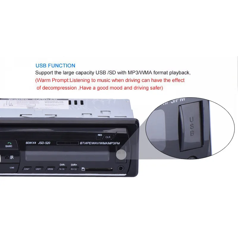 JSD520 12 в стерео автомобильное FM радио USB SD карта U диск считыватель AUX аудио вход MP3-плеер Встроенный Bluetooth микрофон авто радио