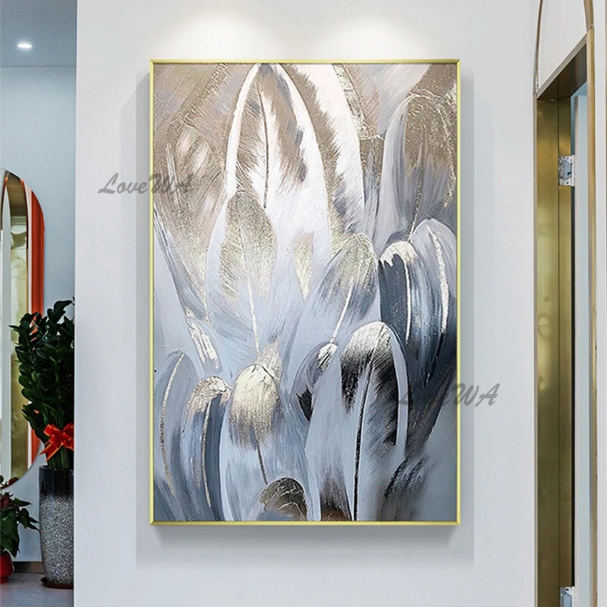 

100% Handpainted Beautiful Gold Foil Textured Abstract Oil Painting, Custom Artwork Unframed Decoration Wall Picture Home Canvas