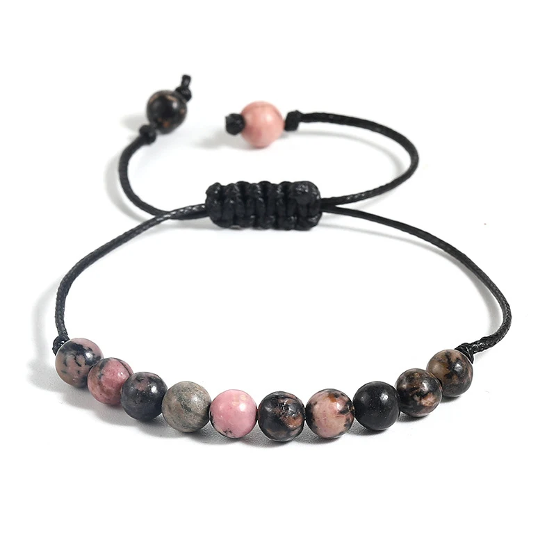 1 Pc Jewelry Natural Stone Beaded Bracelet Wax Rope Hand Woven Bead Bracelet Handmade Wax Rope Woven Bead Women Jewelry Gift 6mm 2