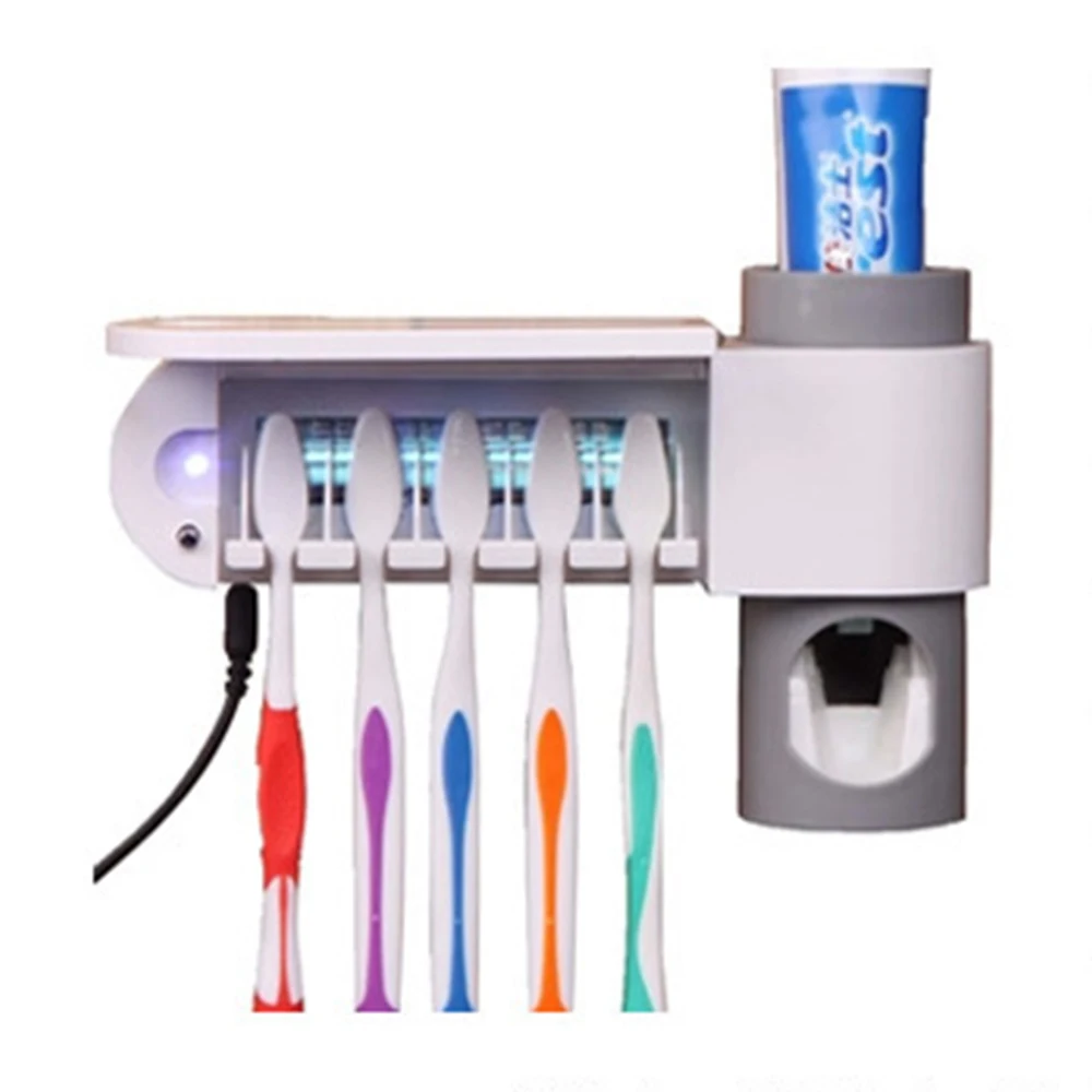 

2In1 Automatic Toothpaste Holder UV Double Lamp Toothbrus Sterilizer Toothpaste Squeezers Dispenser Household Bathroom Set US/EU