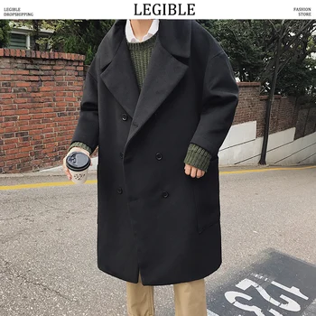 

Men Autumn Solid Jacket Medium Length Mens Overcoats Warm Loose Mens Wool Jacekt Men Winter Jackets Coats Men