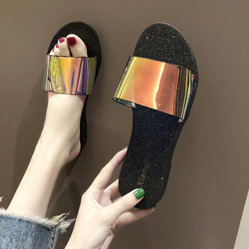 

2019 verano nuevo atuendo zapatos planos cуmodos zapatos de playa palabra transparente con sandalias y zapatillas de mujer