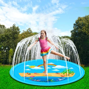 

Summer Sprinkler Play Mat 67 inch Inflatable Sprinkler Water Cushion Play Mat Rainbow Splash Pad Kids Outdoor Spray Water Toy