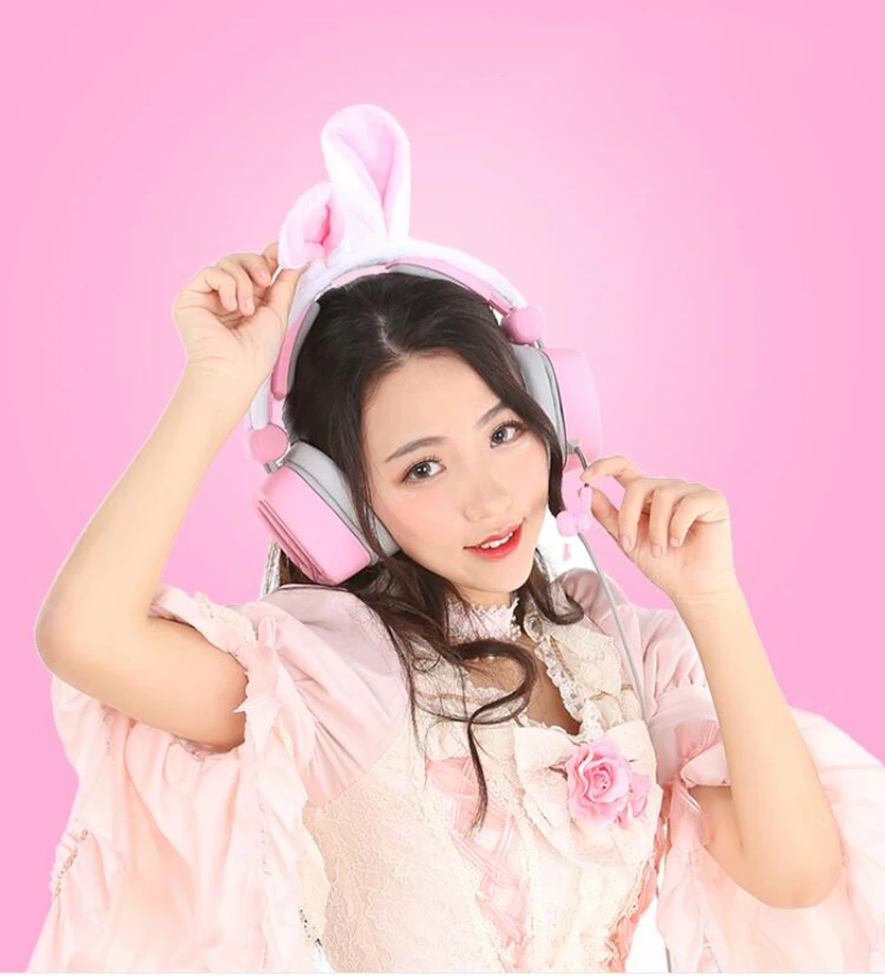 NEW XIBERIA S21 Pink headphone headband Rabbit ears girl 3.5MM 7.1 channel Professional game headset for PC smartphone