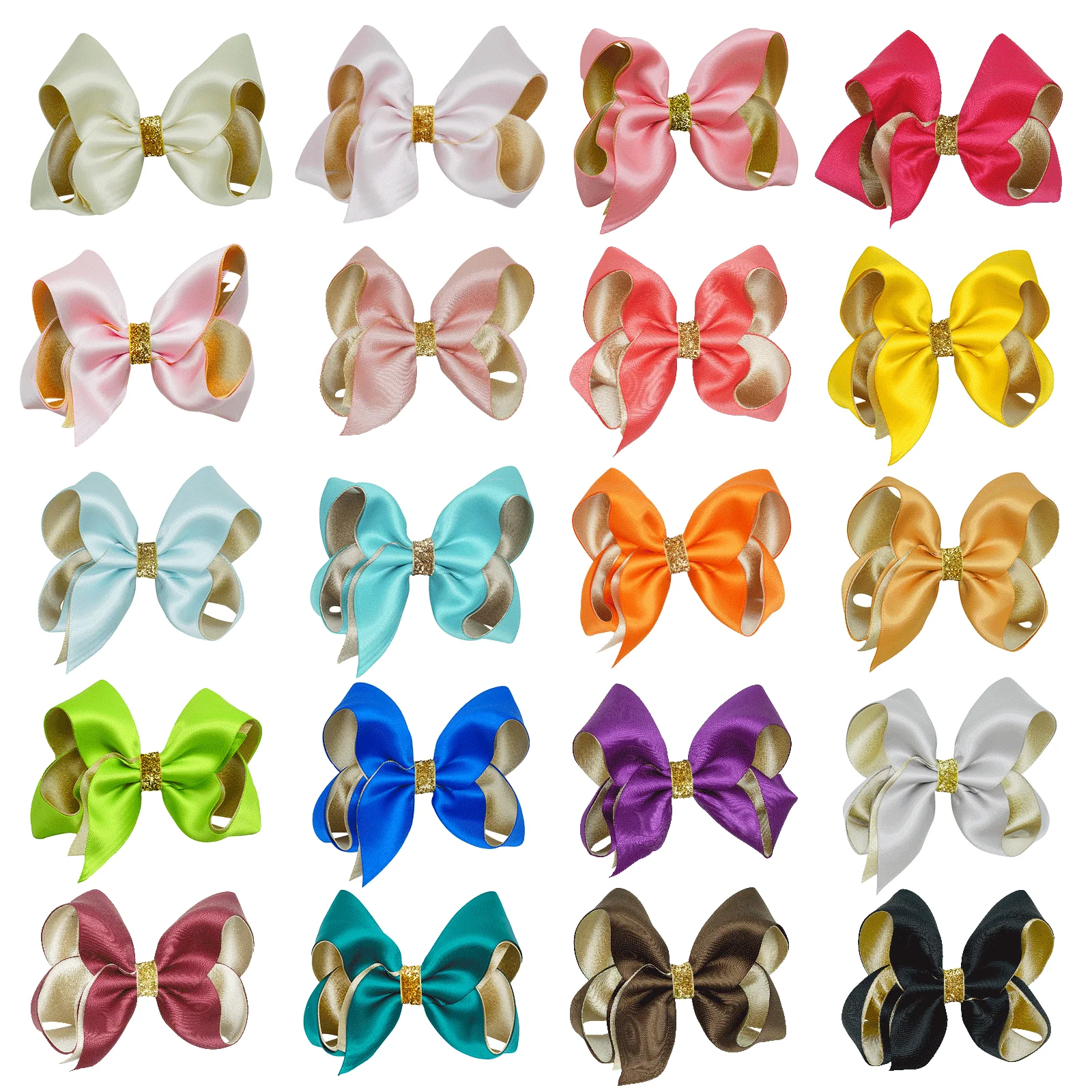 20 Pcs 4 Inch Hair Bows Clips Boutique Double Layer Grosgrain Ribbon Hair Bows for Newborn Infant Toddler Kid (20 Color)