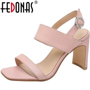 

FEDONAS 2020 Summer Famale Sweet Wedding Party Sandals Genuine Leather High Heels Pumps Lace Up Peep Toe Shoes Woman Sandals