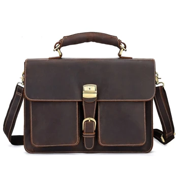 

Retro Leather Men'S Large-Capacity Briefcase Head Laptop Bag Crazy Horse Skin 15Inch Computer Messenger Bag