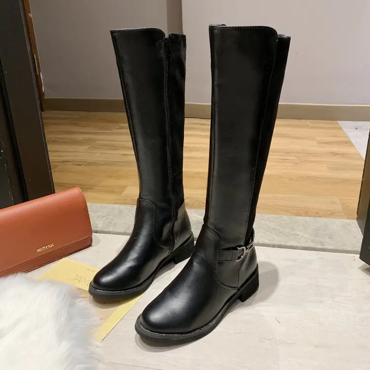 

Female Knee High Boots Women Flock Leather Comfortable Winter Boots Women Long Boots Black Over Knee High Boots 2019 Shoes