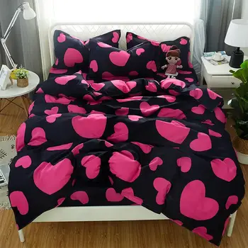 

Classic bedding set 5 size Stripe heart black bed linen 4pcs/set duvet cover set Pastoral bed sheet AB side duvet cover 2019 bed