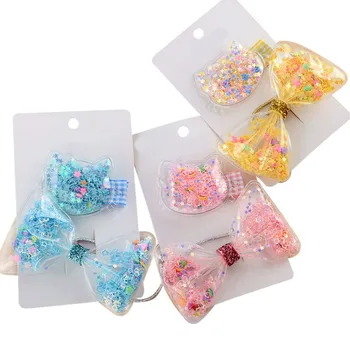 

2pcs/set Girls Sweet Hair Clip Concise Casual All-match Star Transparent Bow-knoted Cute Sweet Girl Hair Decoration