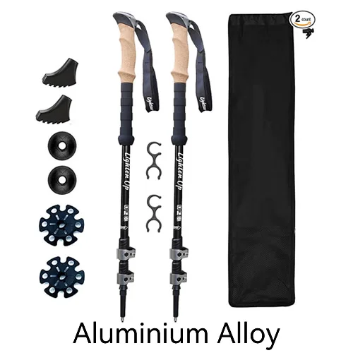 탄소 섬유 또는 알루미늄 합금을 밝게하십시오. 트레킹 폴 코르크 손잡이가 있는 접이식 텔레스코픽 워킹 스틱 초경량 하이킹