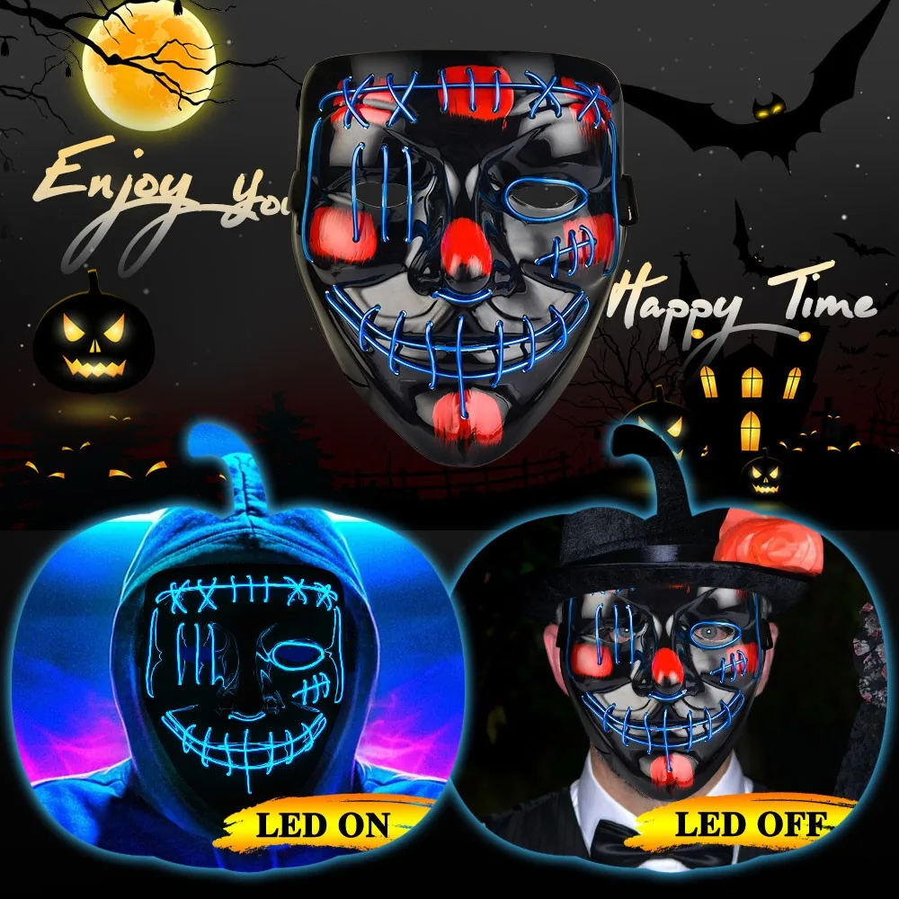 Halloween Skeleton LED Mask Glow Scary Skull cold Light Up Costume Cosplay Skull Party Masks three colors optional