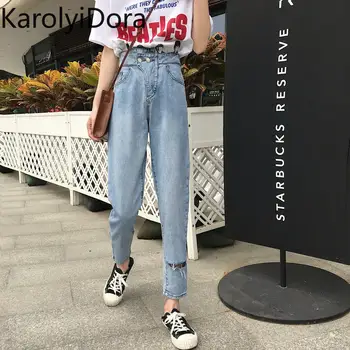 

Women's jeans fashion 2020 spring new irregular Korean version was thin wild high waist loose nine-point jeans