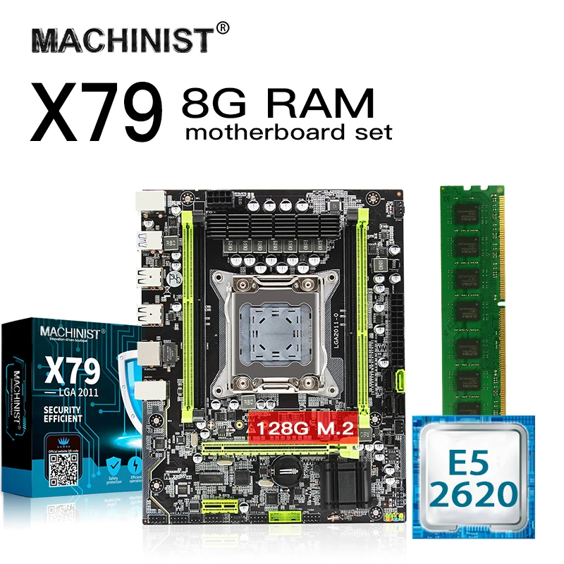 #Special Offers X79 motherboard set lga 2011 kit with Intel Xeon E5 2620 CPU 8GB 1600MHz DDR3 ECC REG memory RAM MATX NVME M.2 SSD