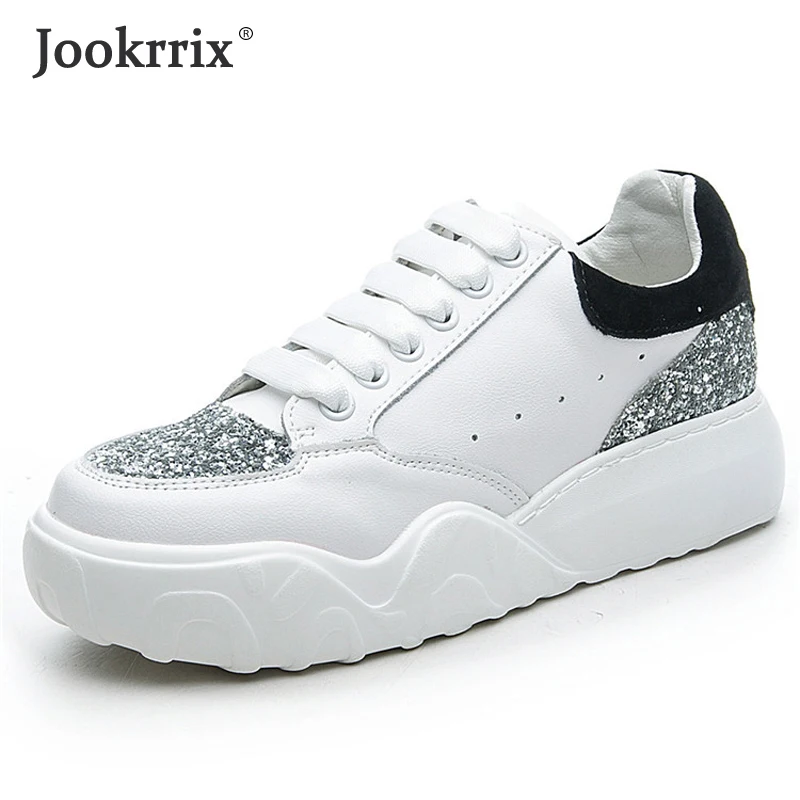 

Jookrrix 2020 Women Casual Sneaker Genuine Leather Female Platform Shoes For Women Fashion Sneakers Brand Glitter Shoes ZC2263