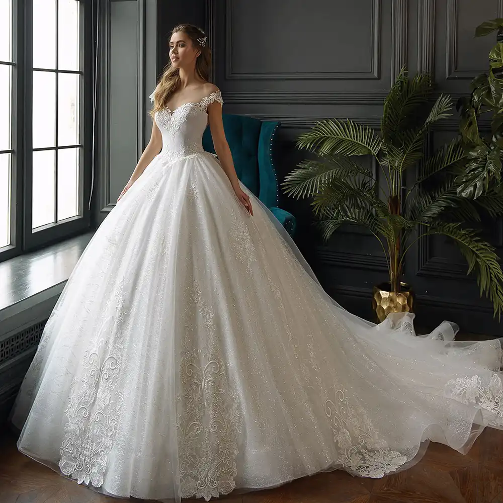 Vestidos De Fiesta De Princesa Novedades Del 2020 En Vestidos De Novia Bohemios De Manga Corta Vestidos De Novia Brillantes Con Apliques De Encaje Aliexpress