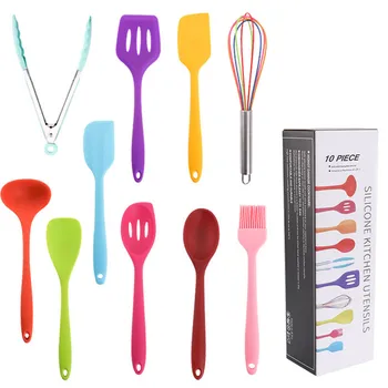

10pcs Silicone Cooking Utensils Set Kitchen Tools Kitchenware Non-stick Spatula Spoon Oil Brush Heat-Resistant Dinnerware