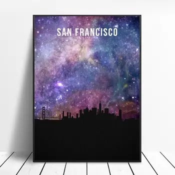 

SAN FRANCISCO Starry City Skyline Canvas Wall Art Print Modern Poster Wall Pictures Living Room Decor