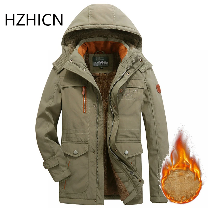 

Men's Jacket Plus velvet Winter Brand Outdoor Vintage Thick Coat Men Autumn Fashion Patchwork Waterproof Pockets Hat Jackets