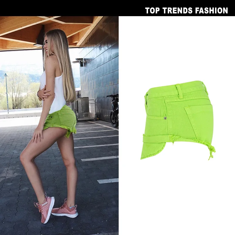 Sexy Casual Summer Green Long Pockets Jeans Shorts Women Fashion Low Waist Tassel Ripped Denim Shorts New Solid Color Hot Short (3)