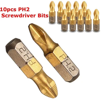 

10 Pc 25mm Length 1/4 Shank PH2 Titanium Coated Cross Magnetic Screwdriver Bit