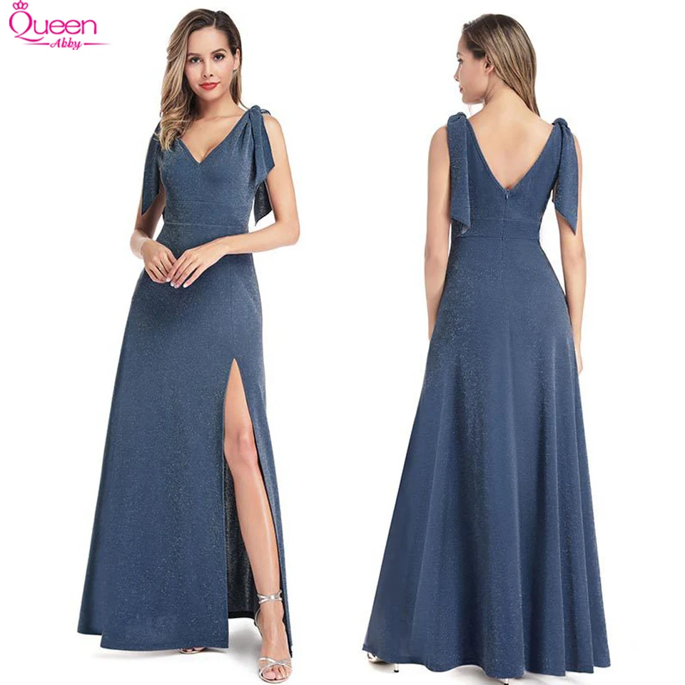 Evening Dress Elegant A-line Blue V-neck with Straps Split Side Sleeveless Sexy Party Gowns | Свадьбы и торжества