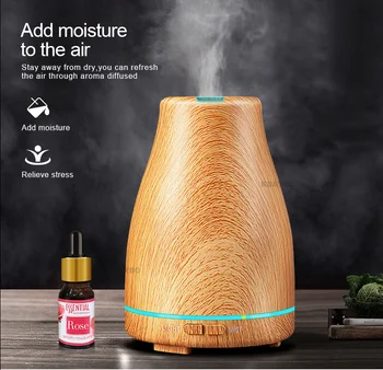 

120ml LED Ultrasonic Air Humidifier Essential Oil Diffuser Aroma Light Wood Electric Aroma Diffuser Mist Maker