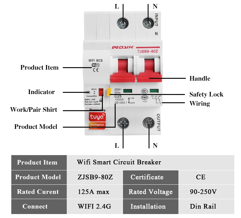 Smart Life(tuya) app 2p WiFi Smart Circuit Breaker overload short circuit protection with  Alexa google home for Smart Home