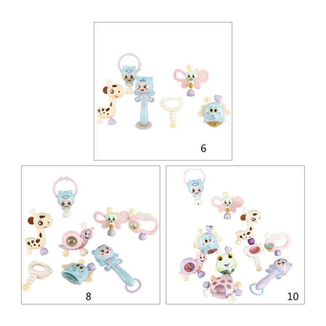 6-10Pcs Baby Toys Hand Hold Jingle Shaking Bell Teether Ring Baby Rattles Toys Newborn Baby 0- 12 Months Teether Toys 2