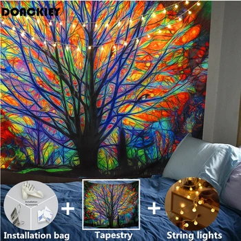 

3size Tree 3D Print Tapestry Wall Hanging Deer Forest Psychedelic Decorative Wall Carpet Bed Sheet Flashing Light Home Decor