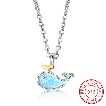 

Cute Little Blue Whale Necklace Clavicle Chain 925 Sterling Silver Marine Animal Necklace For Women Girl S-N291