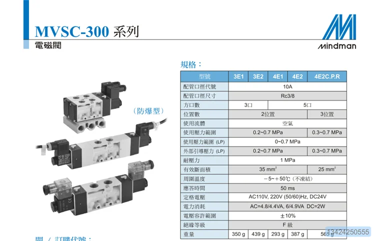 Тайвань электромагнитный клапан MVSC-300-4E1-DC24V AC220V AC110V