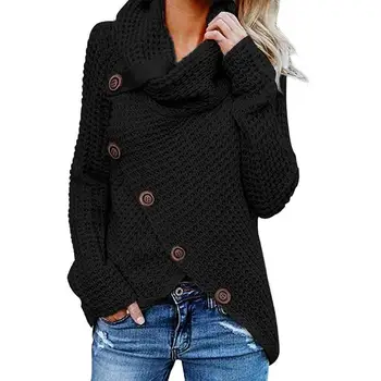 

Autumn Women Knit Sweater Long Sleeve High Collar Loose Winter Warm Pullover Pullover Female Casual Button Knitting Shirt Coats