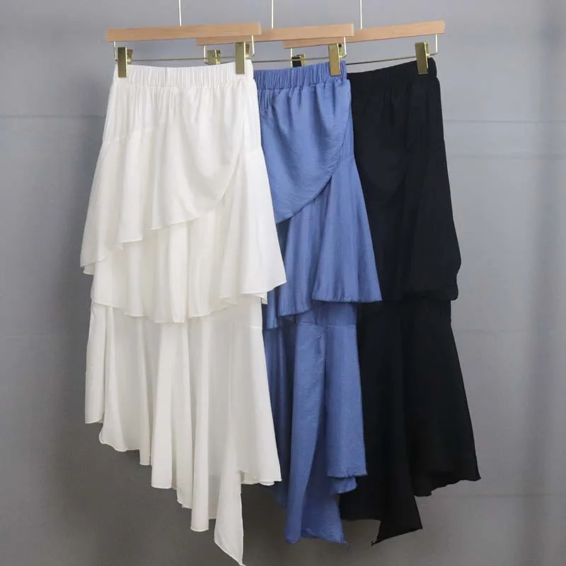 

[Attachment] Non-symmetrical Chiffon Cake Dress 2019 Korean-style Drape Flounced Irregular Pleated Skirt 2080