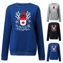 

Lovely Autumn Winter O-Neck Merry Christmas Elk Print Women Sweatshirt Outerwear Xmas Pullover Pullover Sweatshirt