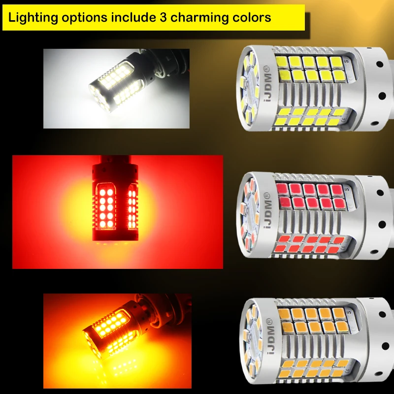 JDM автомобильный 7440 7443 светодиодный без гипер вспышки 12 В T20 W21/5 Вт 1157 3157 3156 1156 BAU15S светодиодный фонарь для указателей поворота красный, желтый, белый