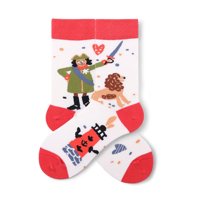 

3 пары, носки-трубы средней длины, хлопковые уличные модные весенне-осенние корейские парные носки, мультяшный стиль