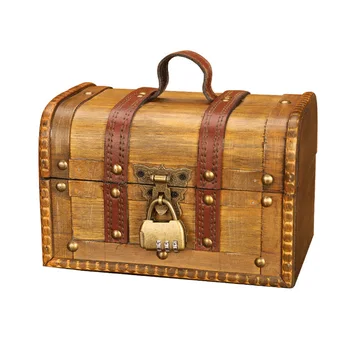 

Retro Wood Pirate Jewellery Storage Box Case with Lock Holder Vintage Treasure Chest For Organizer Wooden Storatge Box