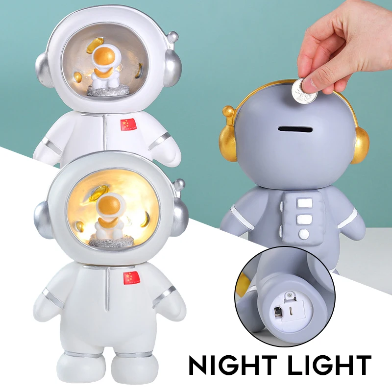 Astronaut Piggy Bank Night Light 3 in 1 Mini Spaceman Vinyl Desktop Ornaments Nightlight Home Office Decor Gift Toys Creative GD