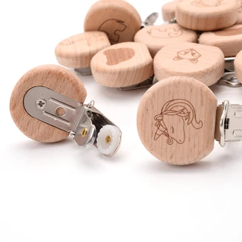 1Pcs 5 Lovely Style Beech Wooden Clip Cartoon Animal Pattern Sucker Pacifier Chain for Baby Teether Dummy Clip Accessories