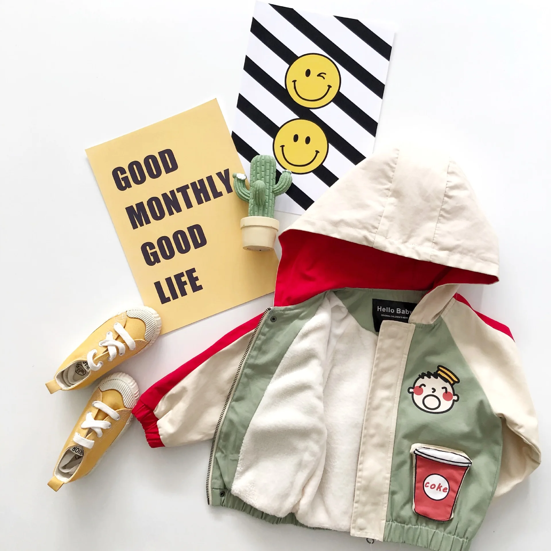 Tonytaobaby/осенне-зимняя модная новая детская одежда с рисунком из мультфильма, цветная шапка для мальчиков и девочек, бархатное пальто на молнии