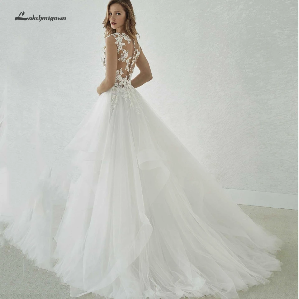 Lakshmigown Ruffles Свадебные платья из фатина 2019 прозрачный сексуальный кружевной топ свадебное платье Robe de Mariage женские свадебные платья