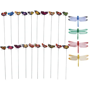 

24Pcs Garden Ornaments Garden Decoration PVC Gardening Decor Simulated Butterfly Rods 3D Plastic Crafts For Flowerpot Home Garde