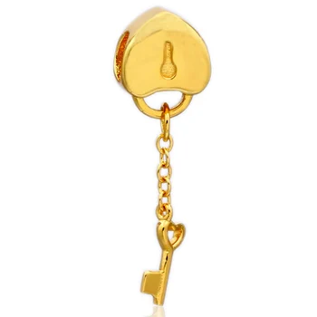 

Authentic 925 Sterling Silver Bead Charm Gold Color Key To My Heart Beads Fit Bracelet Diy Jewelry