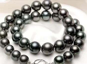 

stunning 11-12mm freshwater black green pearl necklace 925s