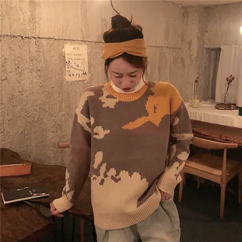 

Women Sweater Pullover Long Slever Geometric patterns Knitted Sweater Women Pullover Stitch Casual Sweters Women Autumn Winter