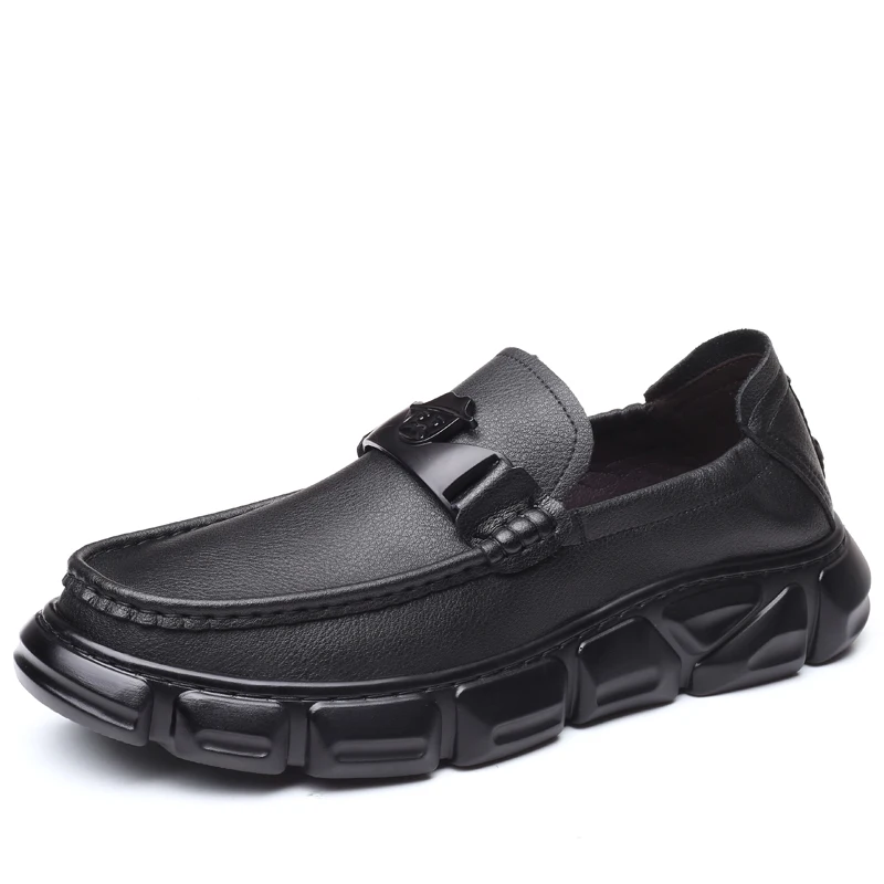 ZSAUAN/мужская повседневная обувь из высококачественной кожи; мужские лоферы без шнуровки; модные мужские удобные лоферы для вождения и прогулок; Мокасины - Цвет: Black Men