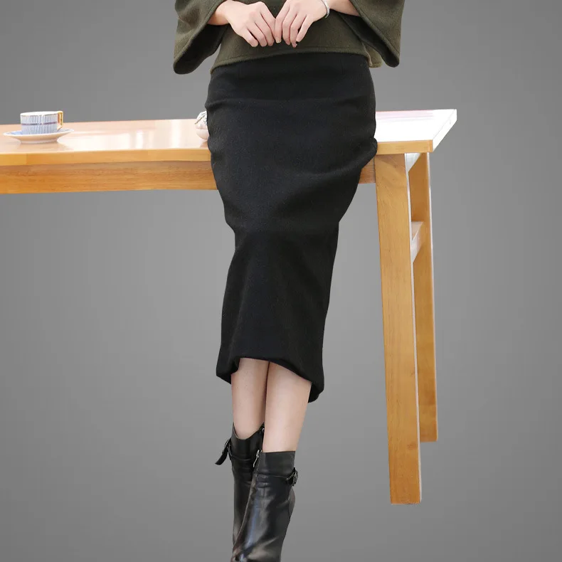 

Autumn And Winter New Style Korean-style Thick Long Skirt High-waisted Slim Fit Slimming One-step Skirt Base Wool Skirt